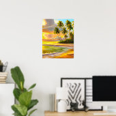Waterverf Tropical Sunset Beach Painting Poster (Thuiskantoor)