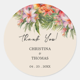 Waterverf Tropical Wedding Dank u Ronde Sticker