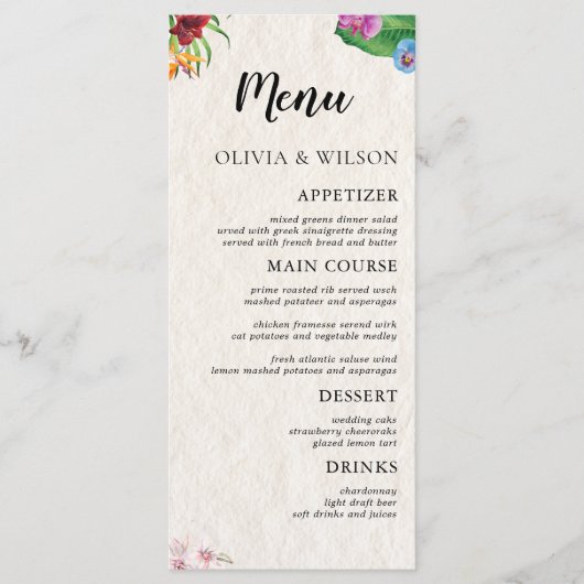 Waterverf Tropical Wedding Flat Menu (Voorkant)