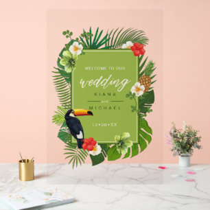 Waterverf Tropical Wedding Welcome Green ID577 Acryl Bord