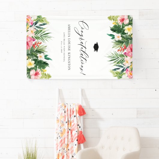 Waterverf Tropisch Afstuderen gefeliciteerd Spandoek (Insitu)