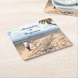 Waterverf Tropisch Beach Weddenschap Summer Vierkante Kartonnen Onderzetter