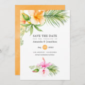 Waterverf Tropisch Bloemstrand Bruiloft Save The Date (Voorkant / Achterkant)