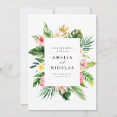 Waterverf Tropisch Bloemstuk Frame Zomer Save The Date (Voorkant)