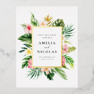 Waterverf Tropisch Botanisch Lijst Save the Date Folie Uitnodiging Briefkaart