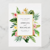 Waterverf Tropisch Botanisch Lijst Save the Date Folie Uitnodiging Briefkaart (Voorkant)