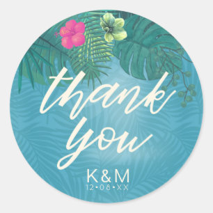 Waterverf Tropisch Dank u Blauwgroen ID577 Ronde Sticker