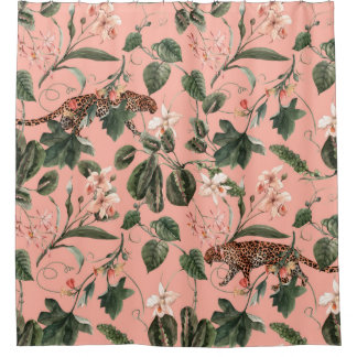 Waterverf tropisch exotisch patroon met orchidee,  douchegordijn