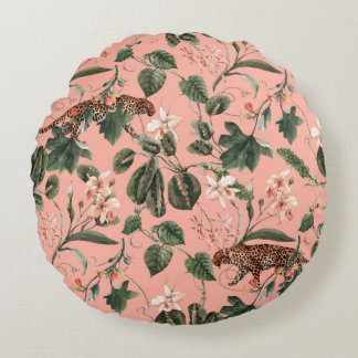 Waterverf tropisch exotisch patroon met orchidee,  rond kussen