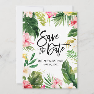 Waterverf Tropisch Floral modern penseelscript Save The Date