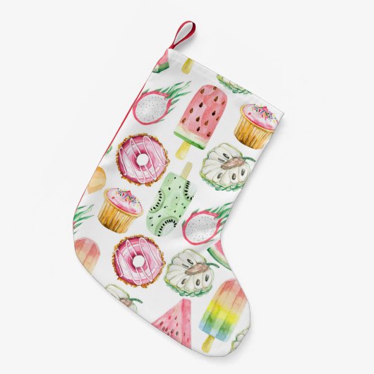 Waterverf tropisch fruit, ijsmotief. kleine kerstsok (Voorkant (Hangend))