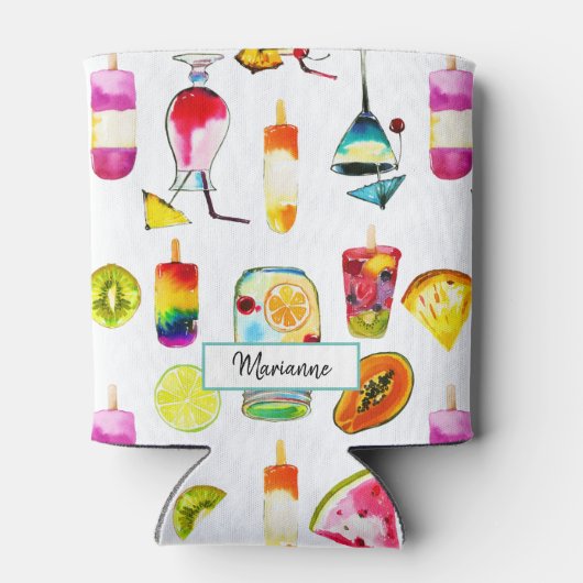 Waterverf Tropisch Fruit, Sap, Cocktail Blikjeskoeler (Achterkant)