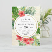 Waterverf Tropisch gebladerte save the date card (Staand voorkant)
