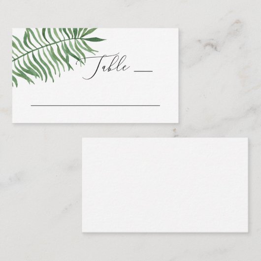 Waterverf tropisch groen bruiloft. Palmbladeren Plaatskaartje (Voorkant / Achterkant)