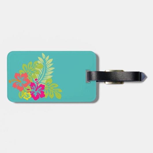 Waterverf Tropisch, Hawaiian Hibiskus Bagagelabel (Achterkant horizontaal)