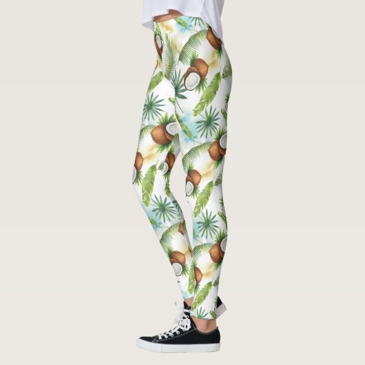 Waterverf Tropisch kokospatroon Leggings (Links)