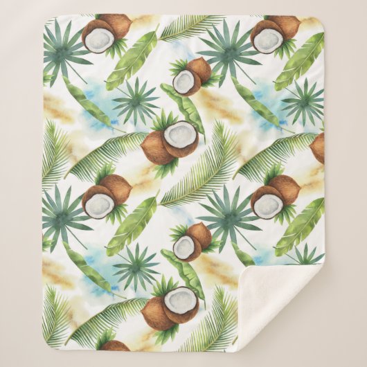 Waterverf Tropisch kokospatroon Sherpa Deken (Voorkant)