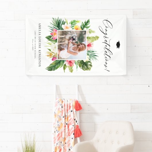 Waterverf Tropisch Lijst Foto Afstudeerfeest Spandoek (Insitu)