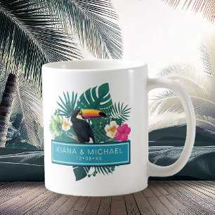 Waterverf Tropisch met Toucan Wedding Blauwgroen I Koffiemok