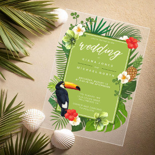 Waterverf Tropisch met Toucan Wedding Green ID577 Acryl Uitnodigingen