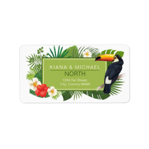 Waterverf Tropisch met Toucan Wedding Green ID577 Etiket