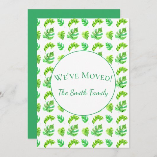 Waterverf Tropisch Monstera laat nieuw adres achte Aankondiging (Voorkant / Achterkant)