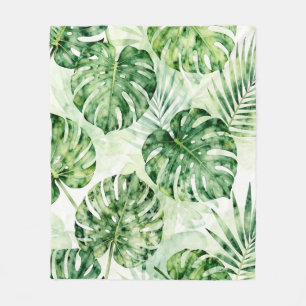 Waterverf Tropisch Monstera Palm Bladeren Patroon Fleece Deken