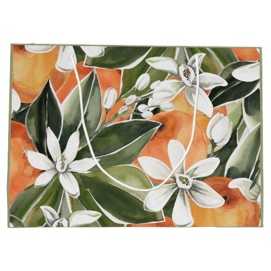Waterverf Tropisch Oranje en bloemen Groot Cadeauzakje (Achterkant)