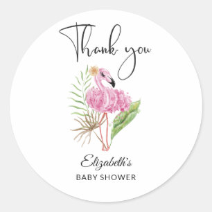 Waterverf Tropisch Roze Flamingo Baby shower Ronde Sticker