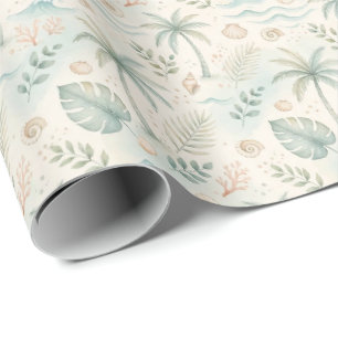 Waterverf Tropisch Strand Palmblad Patroon Cadeaupapier