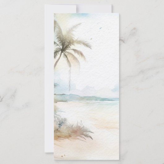 Waterverf Tropisch Strand Palmbomen Trouwmenu (Achterkant)