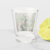 Waterverf Tropisch Woud & Kleurrijke Vogels Shot Glas (Achterkant)