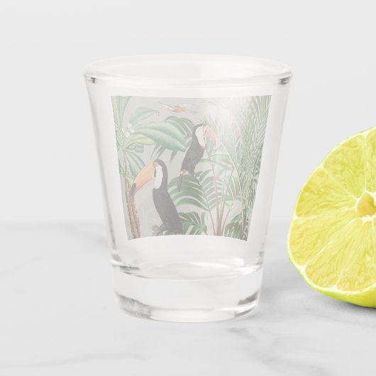 Waterverf Tropisch Woud & Kleurrijke Vogels Shot Glas (Achterkant)