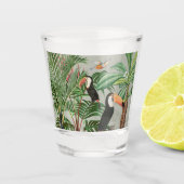 Waterverf Tropisch Woud & Kleurrijke Vogels Shot Glas (Voorkant)