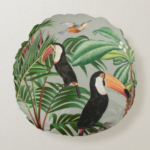 Waterverf Tropisch Woud & Toucan Vogels Rond Kussen
