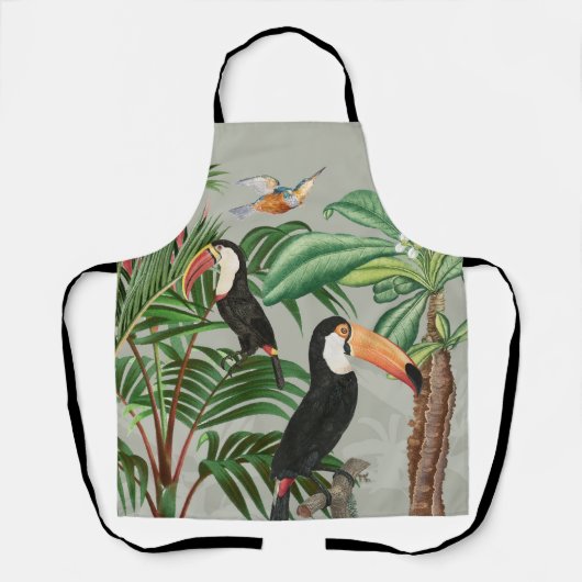 Waterverf Tropisch Woud & Toucan Vogels Schort (Voorkant)