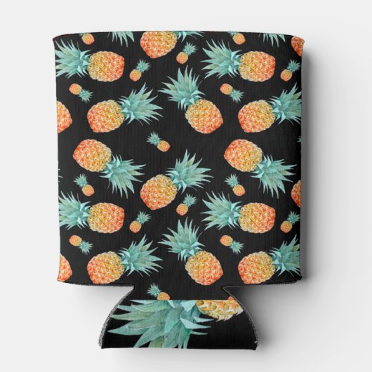 Waterverf Tropische anananas Cool Black Blikjeskoeler (Achterkant)