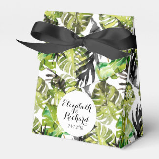 Waterverf Tropische bladeren bruiloft monogram Bedankdoosjes