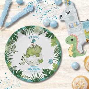 Waterverf Tropische bladeren Dino Baby shower Bord