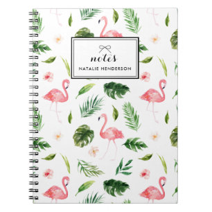 Waterverf Tropische bladeren en Flamingo Custom Notitieboek