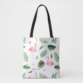 Waterverf Tropische Bladeren en Flamingo Tote Bag
