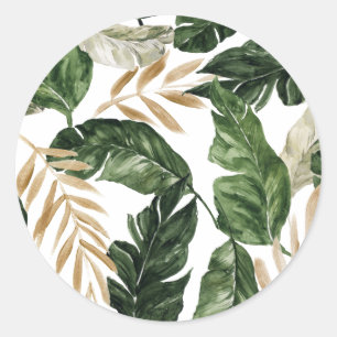 Waterverf Tropische bladeren Faux Gold Foil patroo Ronde Sticker