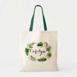 Waterverf Tropische bladeren krans gepersonaliseer Tote Bag