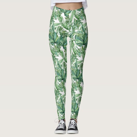 Waterverf Tropische bladeren Leggings (Voorkant)