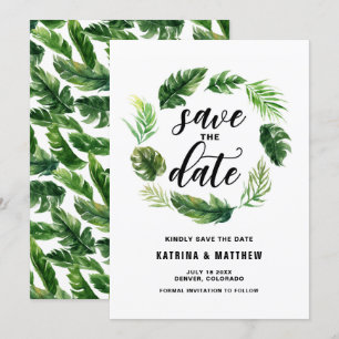 Waterverf Tropische bladeren met grote kans om de Save The Date