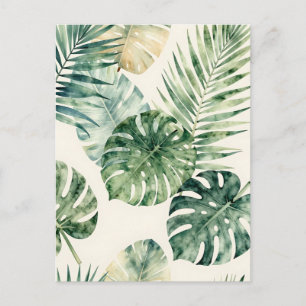 Waterverf Tropische Bladeren Monstera Palm Patroon Briefkaart