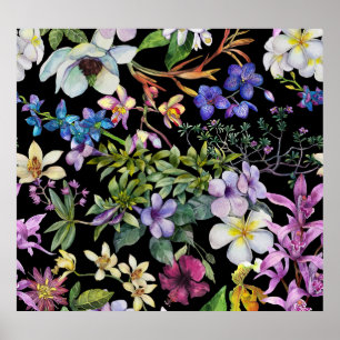 Waterverf tropische bladeren: naadloos patroon poster