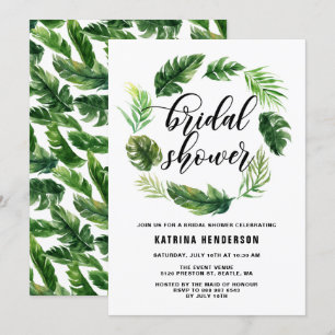 Waterverf Tropische bladeren Warm Vrijgezellenfees Kaart