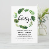 Waterverf Tropische bladeren Wreath Bautizo Kaart (Staand voorkant)