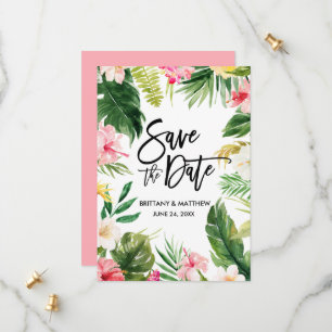 Waterverf Tropische Bloem Borstel Schrift Roze Save The Date